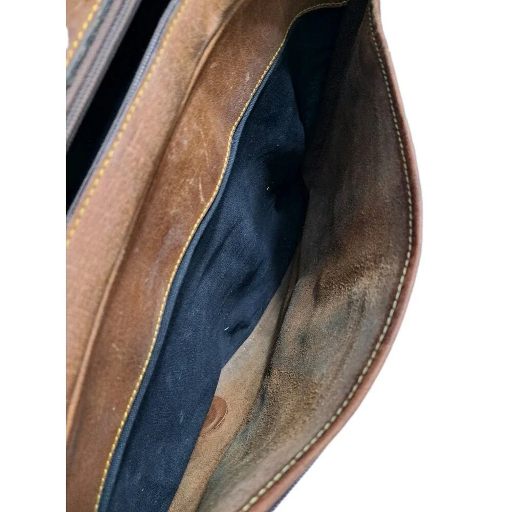 Eddie Bauer Brown Leather Shoulder Strap Messenger Bag Laptop Briefcase 14